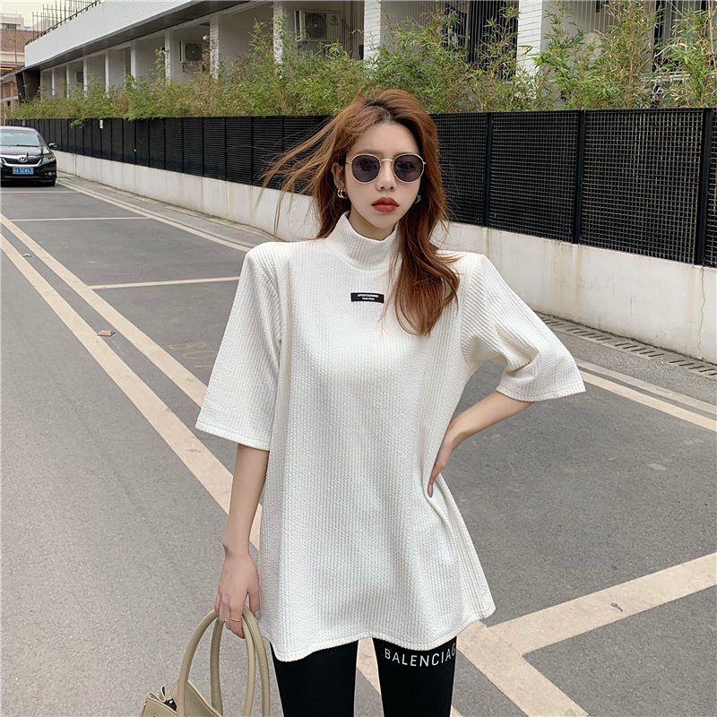 Real shot spring jacket cotton thickened and fattened women's dress fat sister slim top short sleeve T-shirt