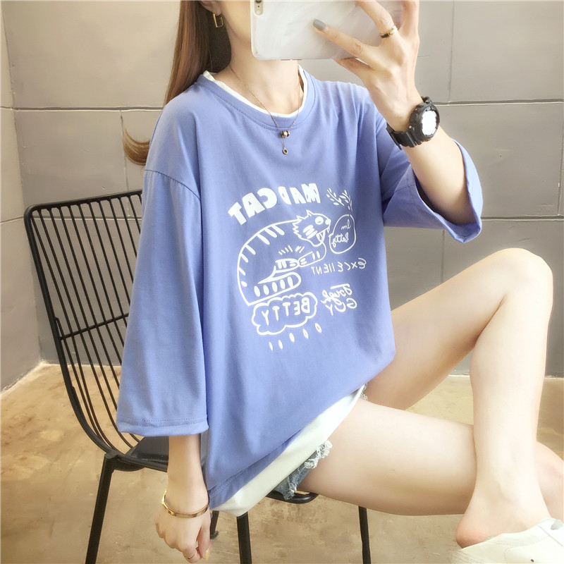 Real shot fashion summer plus plus size women's clothing fat sister slim top short sleeve T-shirt