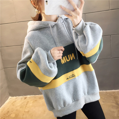 Real shot plush plush languid jacket Plush sweater female thick hooded Hong Kong style student large T