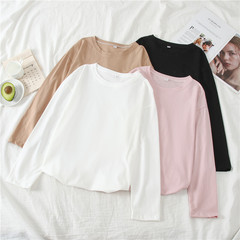 Real shot spring loose thin casual loose long sleeve women's large size women's wear thin top T-shirt cotton