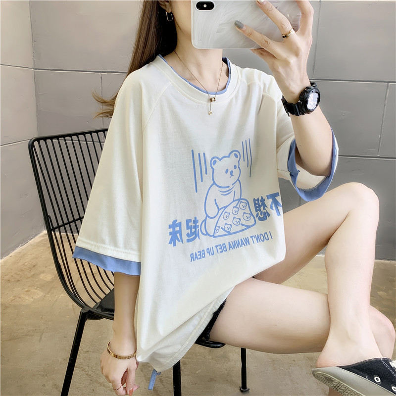 Real shot fashion summer plus plus size women's clothing fat sister slim top short sleeve T-shirt