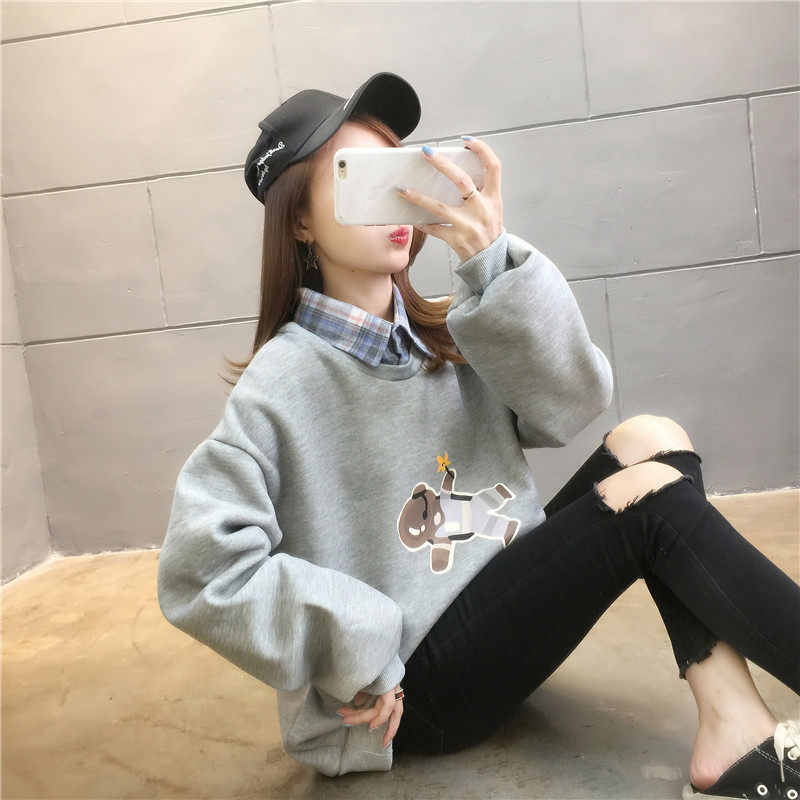 New autumn and winter holiday 2020 two piece loose Polo baby collar color matching thickened Plush sweater women's top