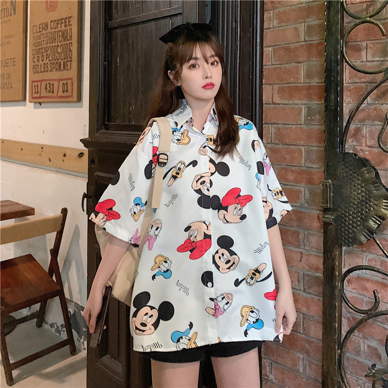Real shot early spring new shirt for women loose and thin, versatile, Korean shirt fashion summer short sleeve