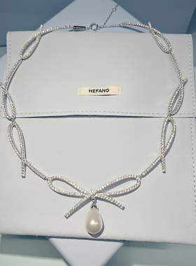 hefang925纯银何方蝴蝶结丝带项链耳钉戒指婚礼分享优雅高奢品女