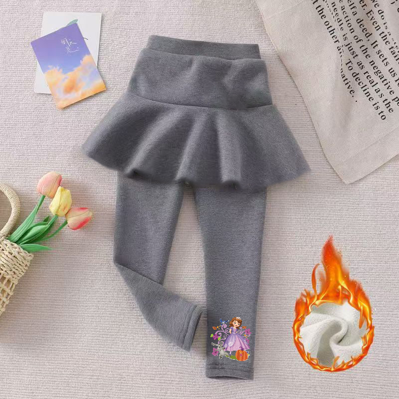 女童裙裤秋冬季新款儿童韩版加绒打底裤洋气外穿中小童假两件裤子