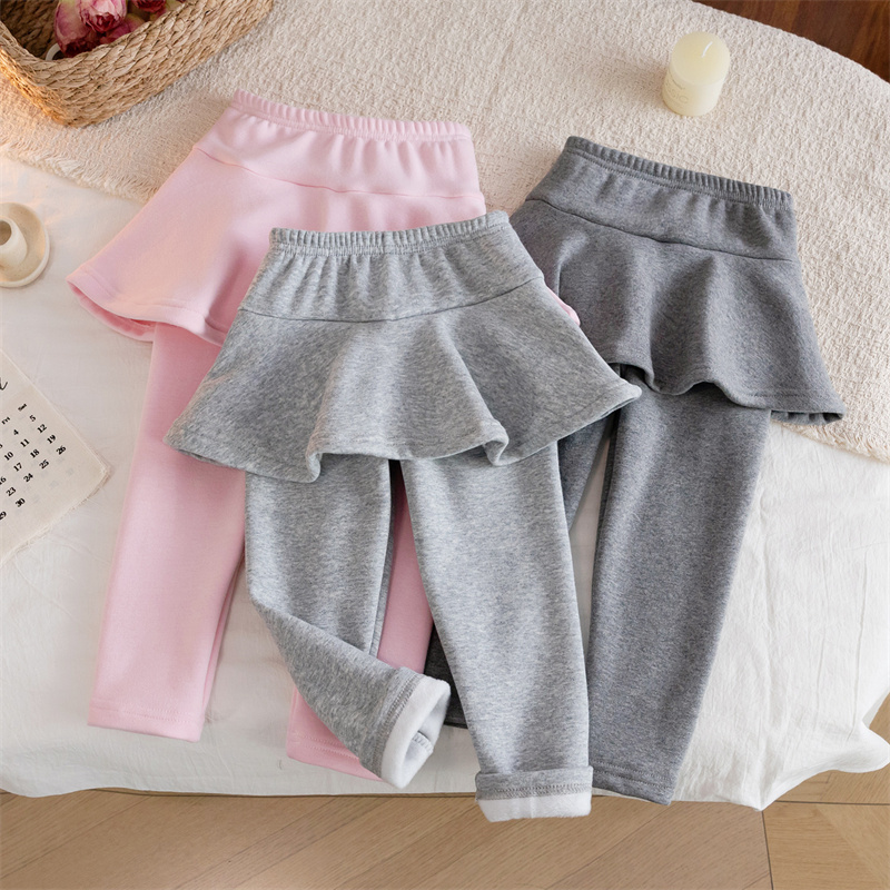 女童裙裤假两件儿童裤子2025秋冬新款外穿加绒打底裤洋气秋装裤裙