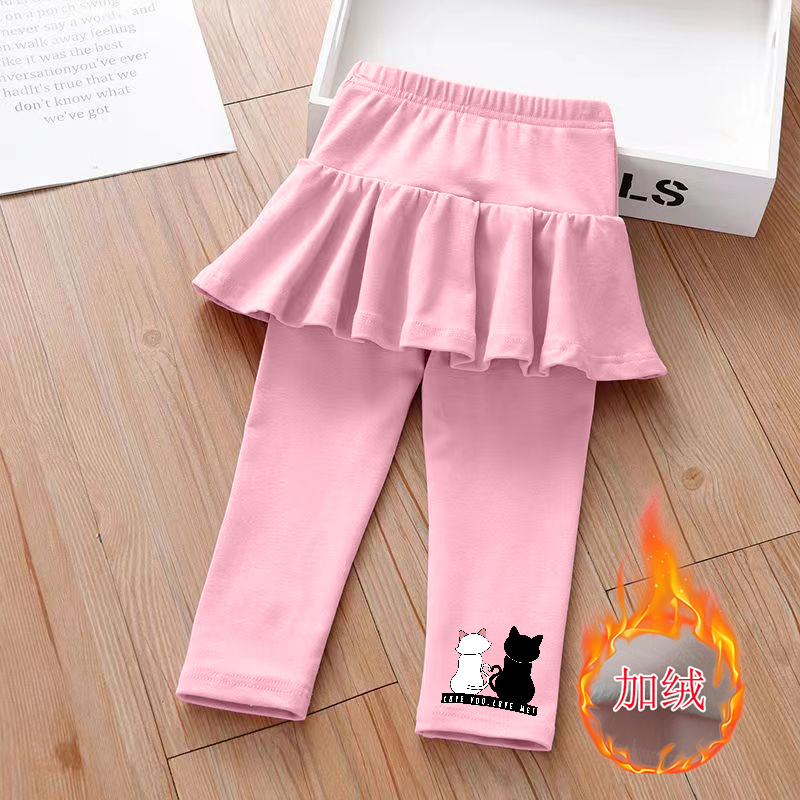 2025秋冬新款儿童加绒加厚打底裤女童洋气裙裤中小童假两件长裤子