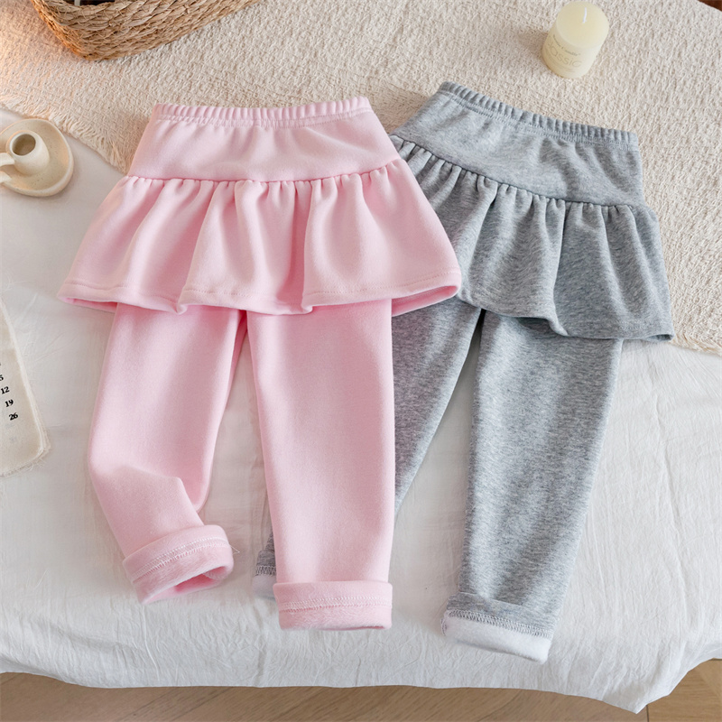 女童裤裙加绒冬装新款女宝宝假两件裙裤中小童时尚百搭加绒打底裤