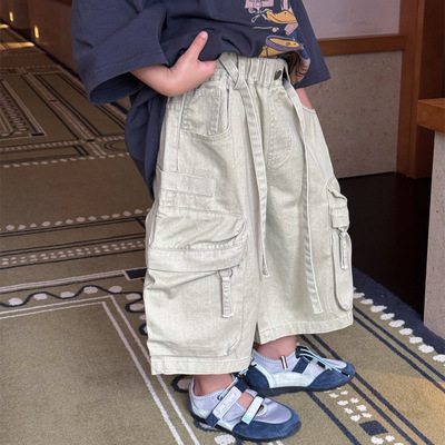 男童夏季工装牛仔阔腿七分裤