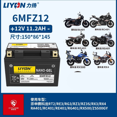力扬赛科龙RA2摩托车12V干电瓶