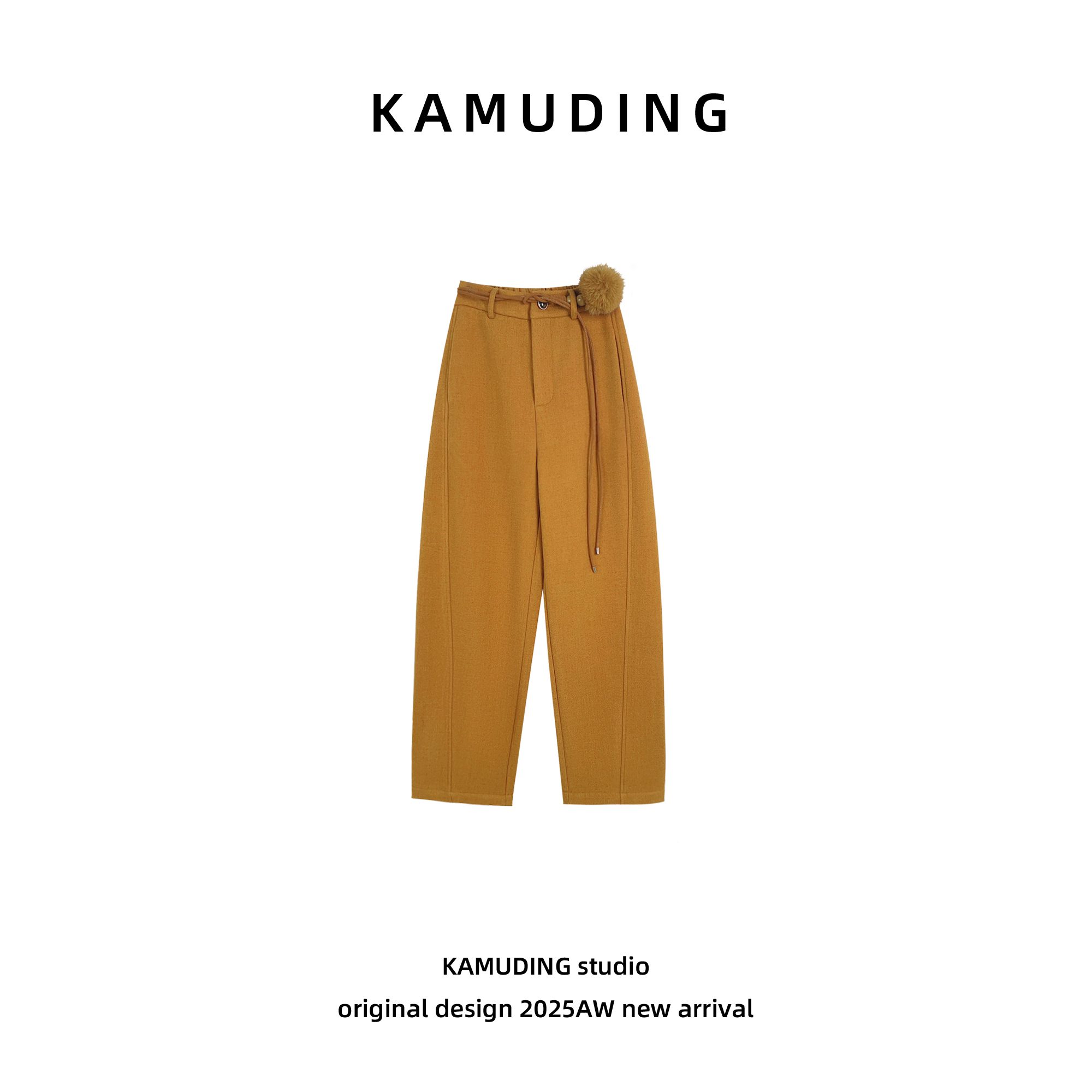 KAMUDING2025新款A阔腿休闲裤女秋冬加绒加厚高腰直筒长裤25561