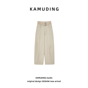 KAMUDING2026新款春季潮流时尚高腰宽松休闲百搭弯刀裤26052H