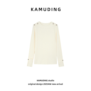 针织衫 KAMUDING2026新款 显瘦百搭长袖 设计感修身 26010H 小金扣时尚