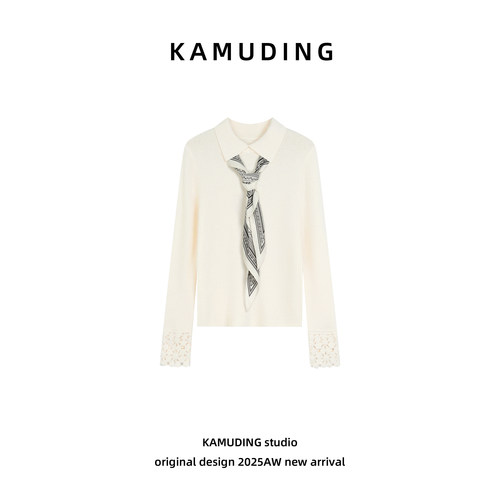 KAMUDING2025新款秋冬A19季翻领针织套头衫女休闲百搭上衣25591H
