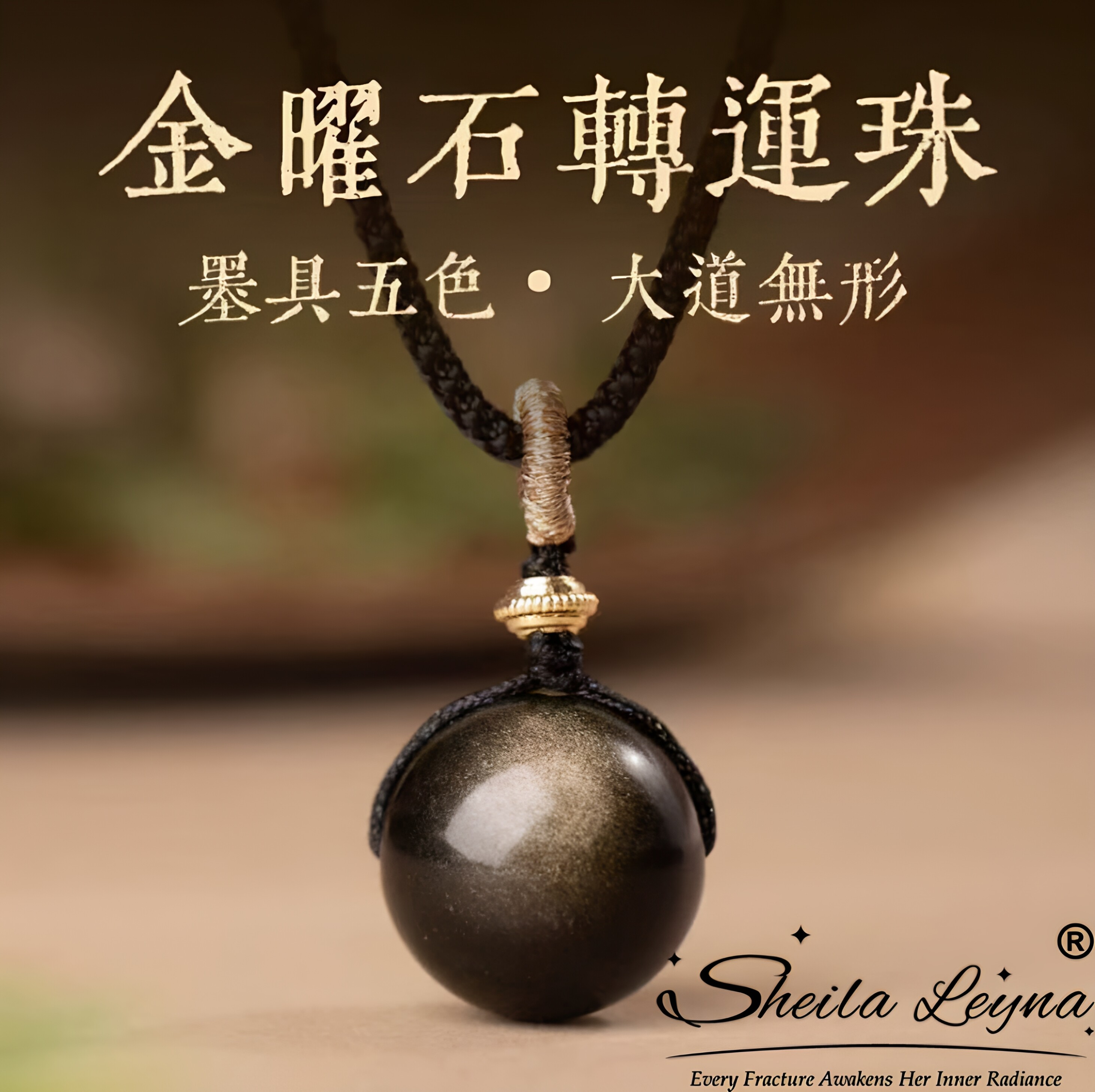 SHEILA LEYNA黑曜石吊坠男女款本命年转吊坠正品水晶金曜石锁骨链