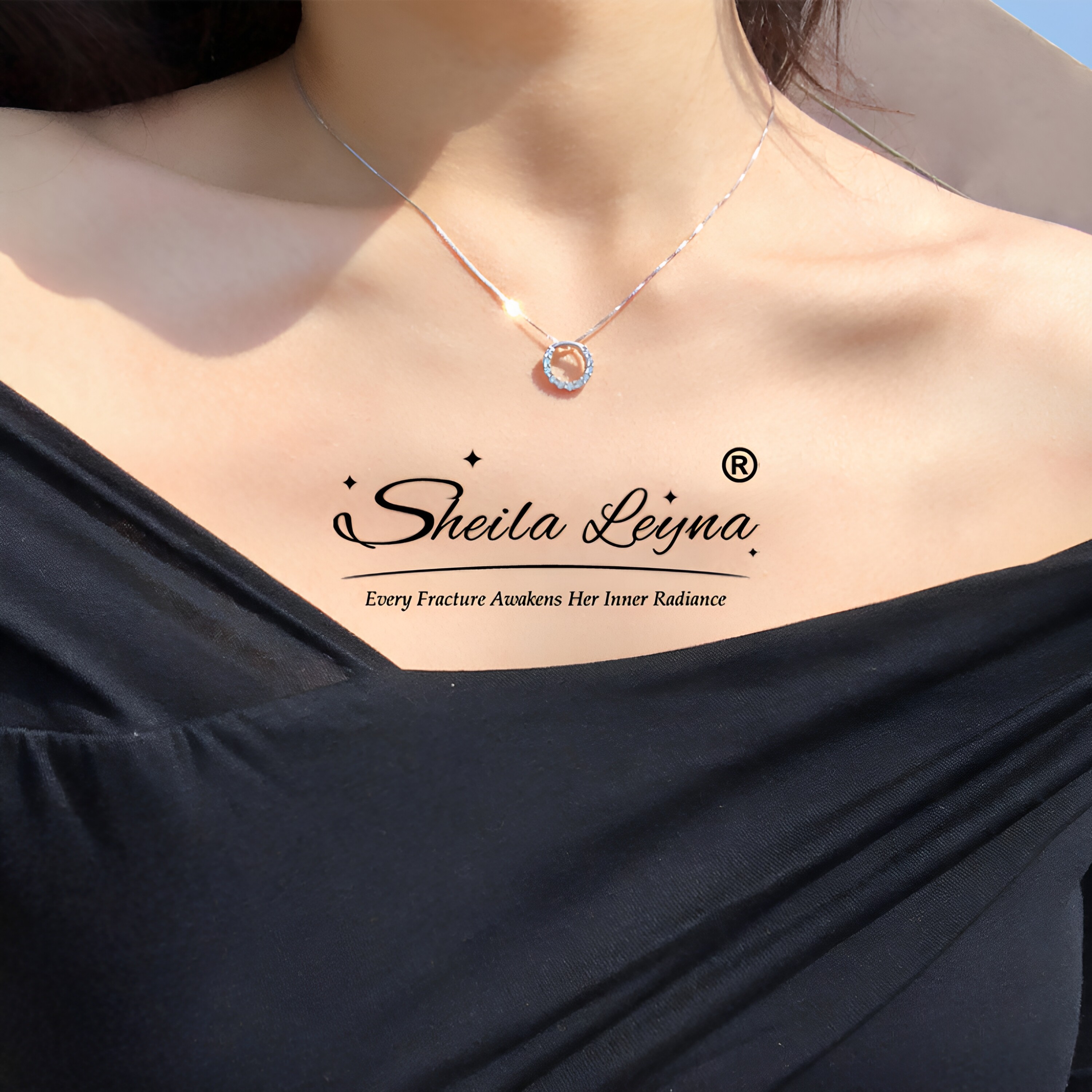 SHEILA LEYNA韩版圆环镶钻吊坠项链时尚锁骨链小众轻奢风设计颈链