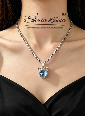 SHEILA LEYNA托帕石女简约可爱小猫锁骨链小众轻奢送女友生日礼物
