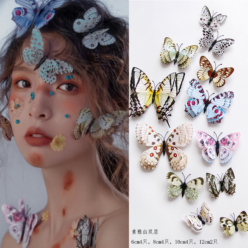 3D仿真立体单层蝴蝶贴脸部装饰品写真拍照舞台妆化妆道具蓝色12只
