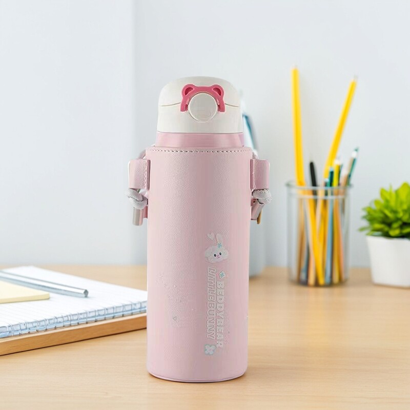 儿童成人保温杯带杯套背带卡通可爱吸管杯直身杯弹盖便携女生女童