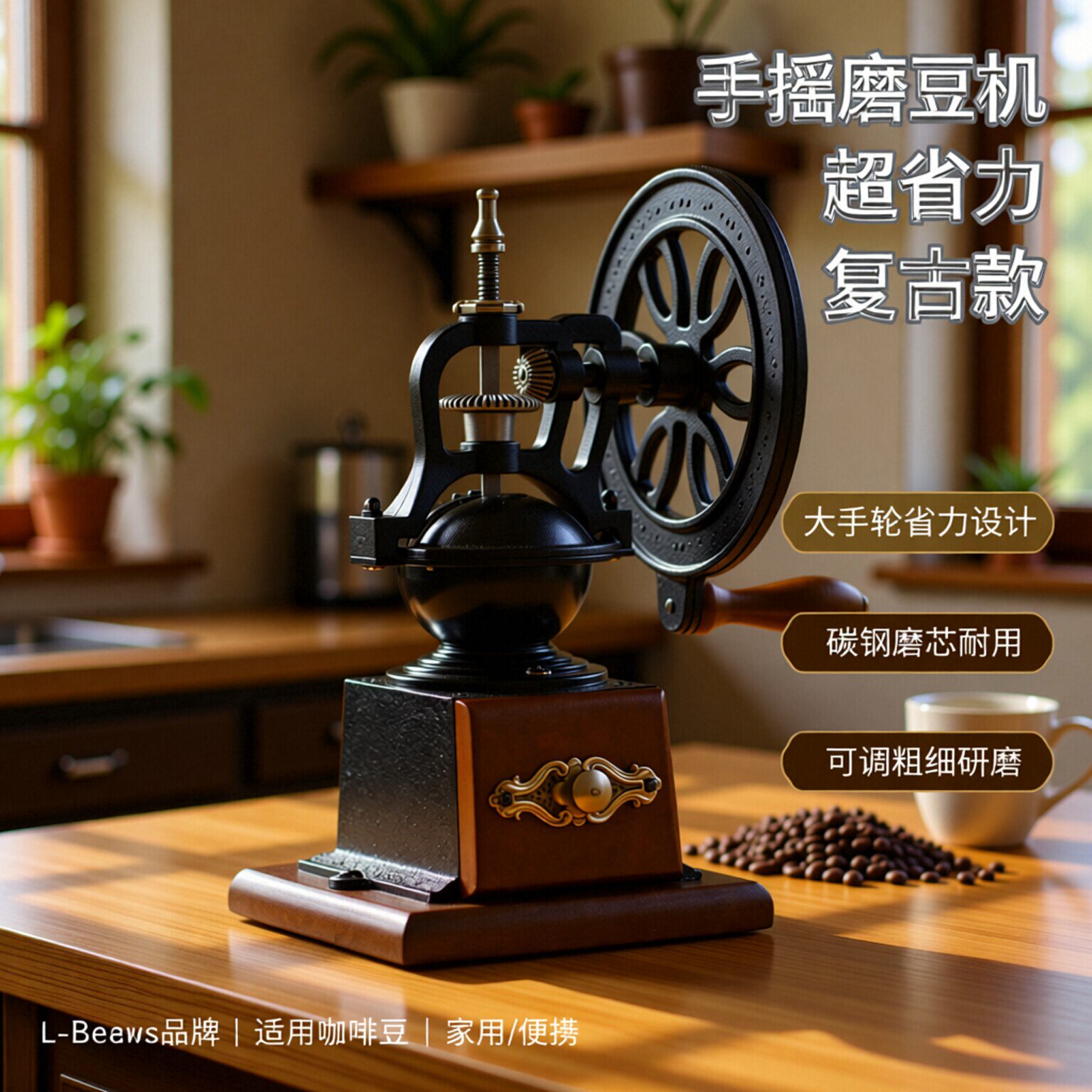 手摇磨豆机超省力复古咖啡豆研磨机磨粉机家用手动小型便携式新款