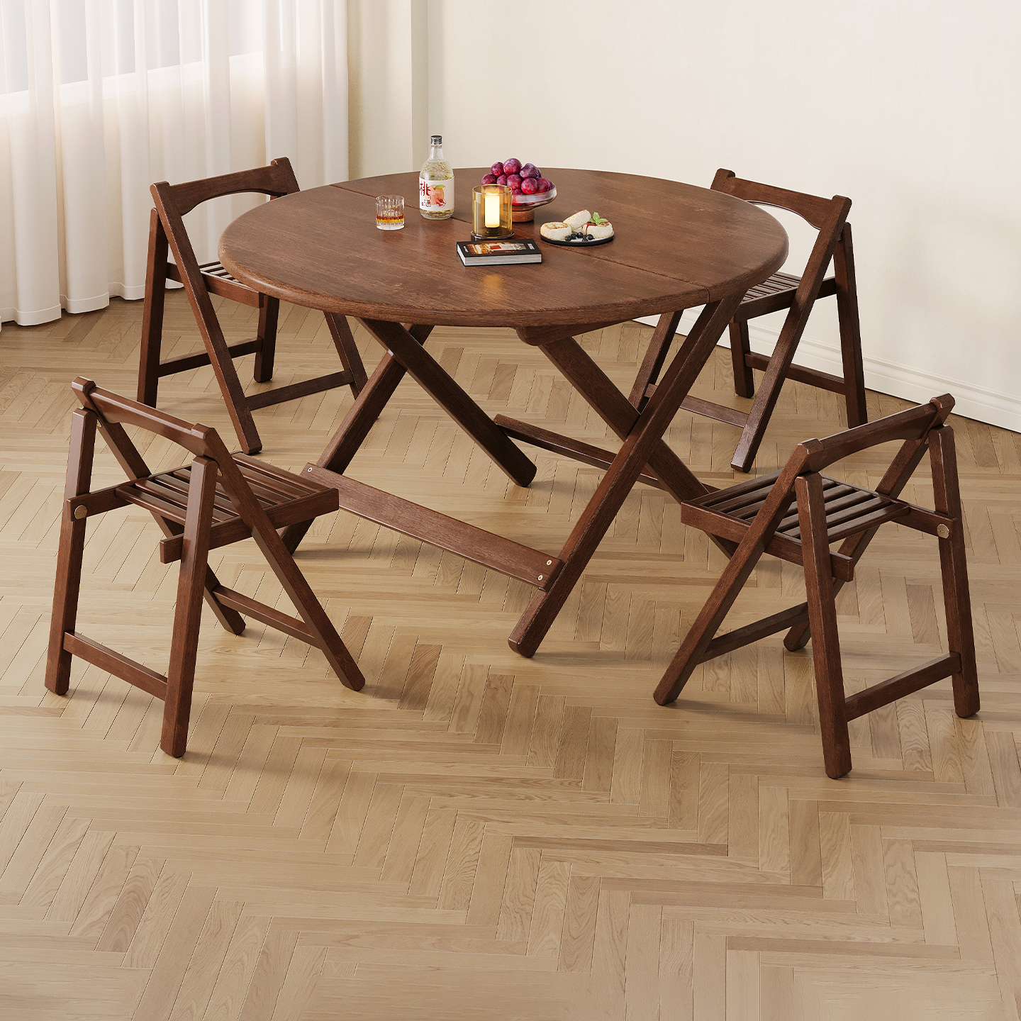 实木折叠桌便携户外方形餐桌椅