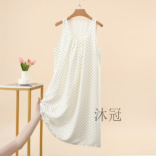 夏季碎花无袖睡裙女圆领简约背心裙学生无袖卡通中长款连衣裙睡衣