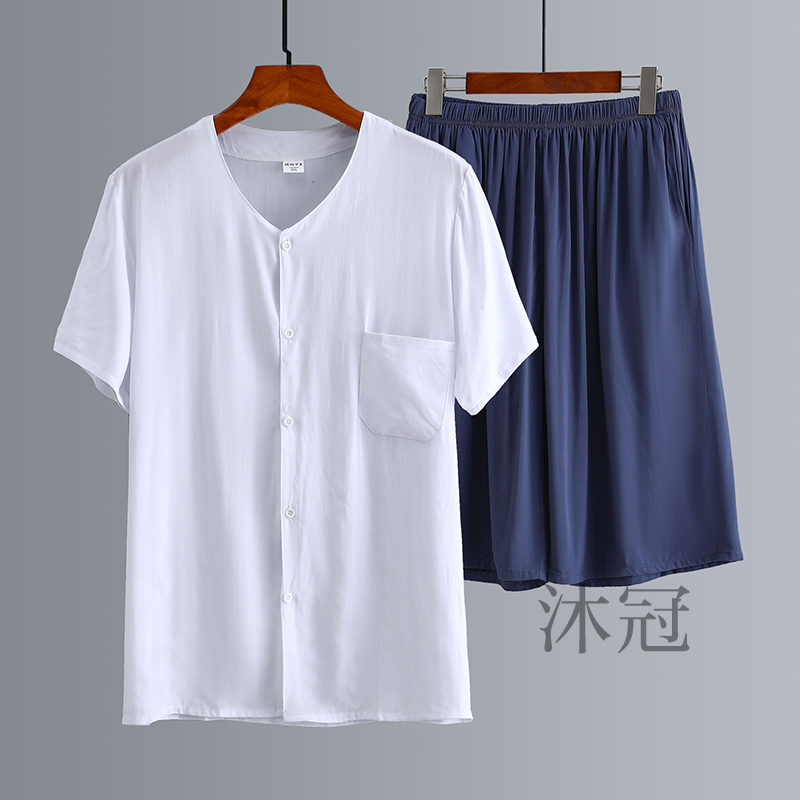 中年短袖短袖开衫人造棉家居服