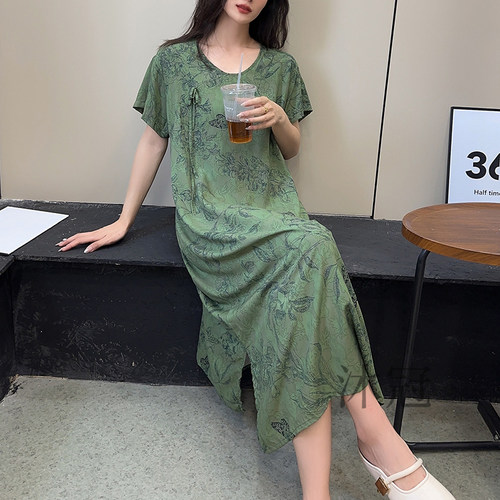 国风棉绸睡裙女士夏季薄款人造棉