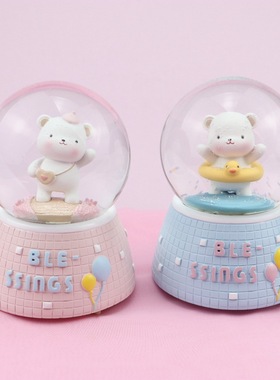 少女心飘雪发光八音盒家居装饰