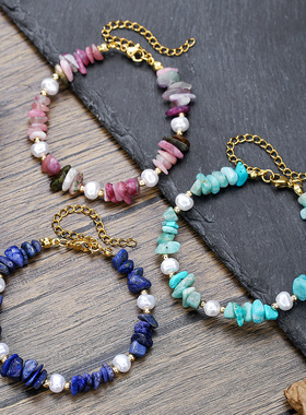 国风复古青金石施家珍珠手链气质天然石珍珠手链不锈钢手串不褪色