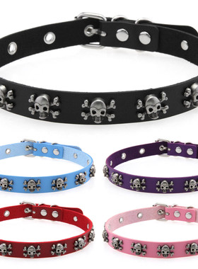 个性甜酷风辣妹骷髅头项链皮革项圈锁骨链朋克鬼头铆钉颈链PU
