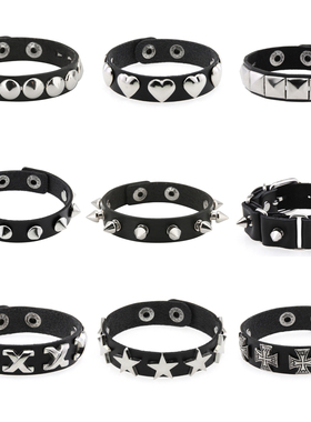 新款铆钉朋克情侣皮质手链