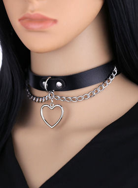 速卖通新款链条爱心心形项圈锁骨项链经典桃心吊坠颈带项饰皮