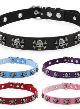 个性甜酷风辣妹骷髅头项链皮革项圈锁骨链朋克鬼头铆钉颈链PU项饰