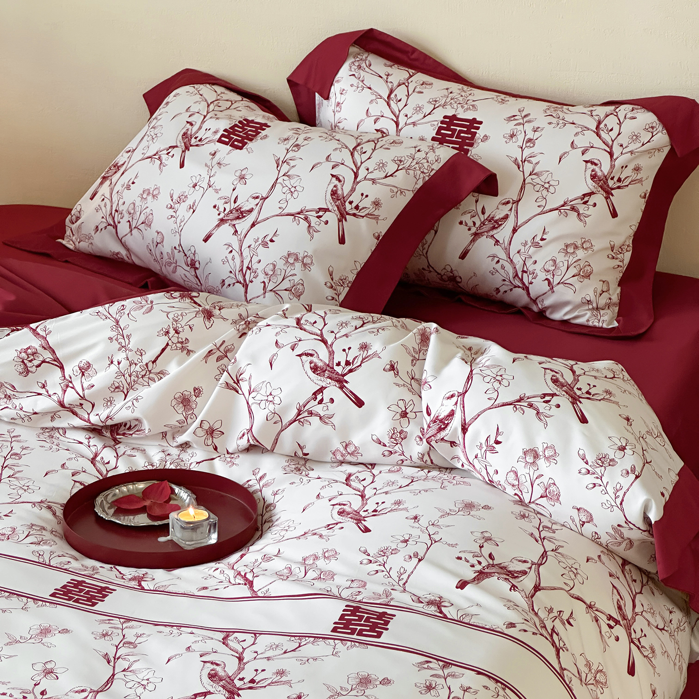 100S长绒棉数码印花结婚庆四件套