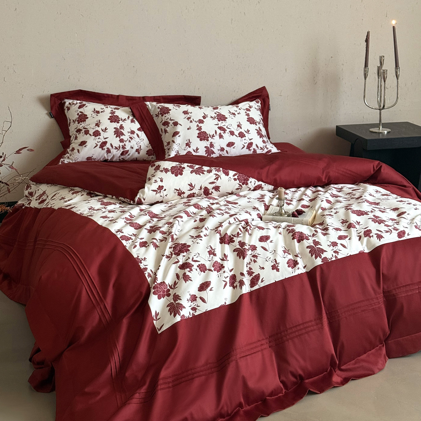 坤花家纺法式婚庆四件套100S长绒棉纯棉玫瑰被套红色结婚喜被床品,床上用品,婚庆床品套件,淘宝优惠券,粉丝福利购,淘宝优惠卷