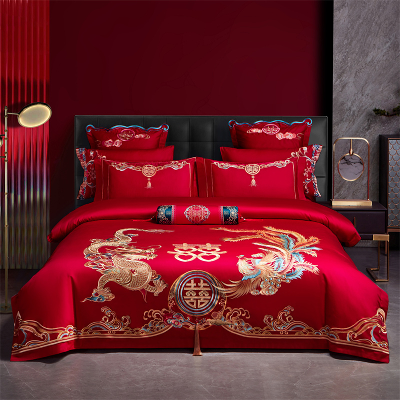 100S长绒棉婚庆套件龙凤刺绣良缘