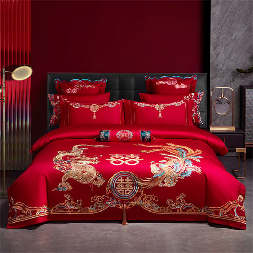 100S长绒棉婚庆套件龙凤刺绣良缘