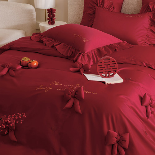 公主风立体蝴蝶结纯棉婚庆四件套