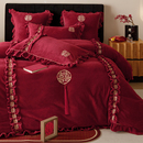 公主风秋冬牛奶绒婚庆四件套红色加厚保暖珊瑚绒床单结婚床上用品