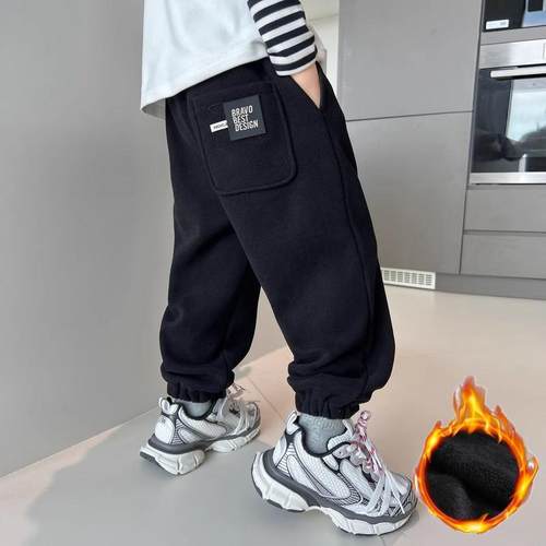 男童春秋新品运动裤中大童儿童宽松休闲裤子保暖一体绒卫裤子外穿