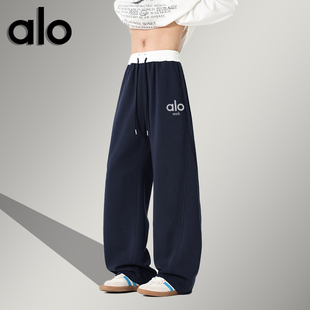 ALO美式潮牌裤子斜切大码裤子男款春秋季宽松百搭阔腿休闲情侣裤