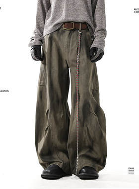 BLANKIN 美式复古vibe水洗做旧弯刀休闲裤子男潮牌宽松阔腿工装裤