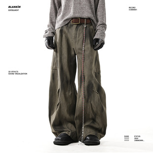 BLANKIN 美式复古vibe水洗做旧弯刀休闲裤子男潮牌宽松阔腿工装裤