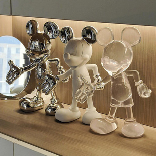 米奇摆件米老鼠客厅电视柜轻奢高档高端装 饰坐姿银色玄关新居礼物