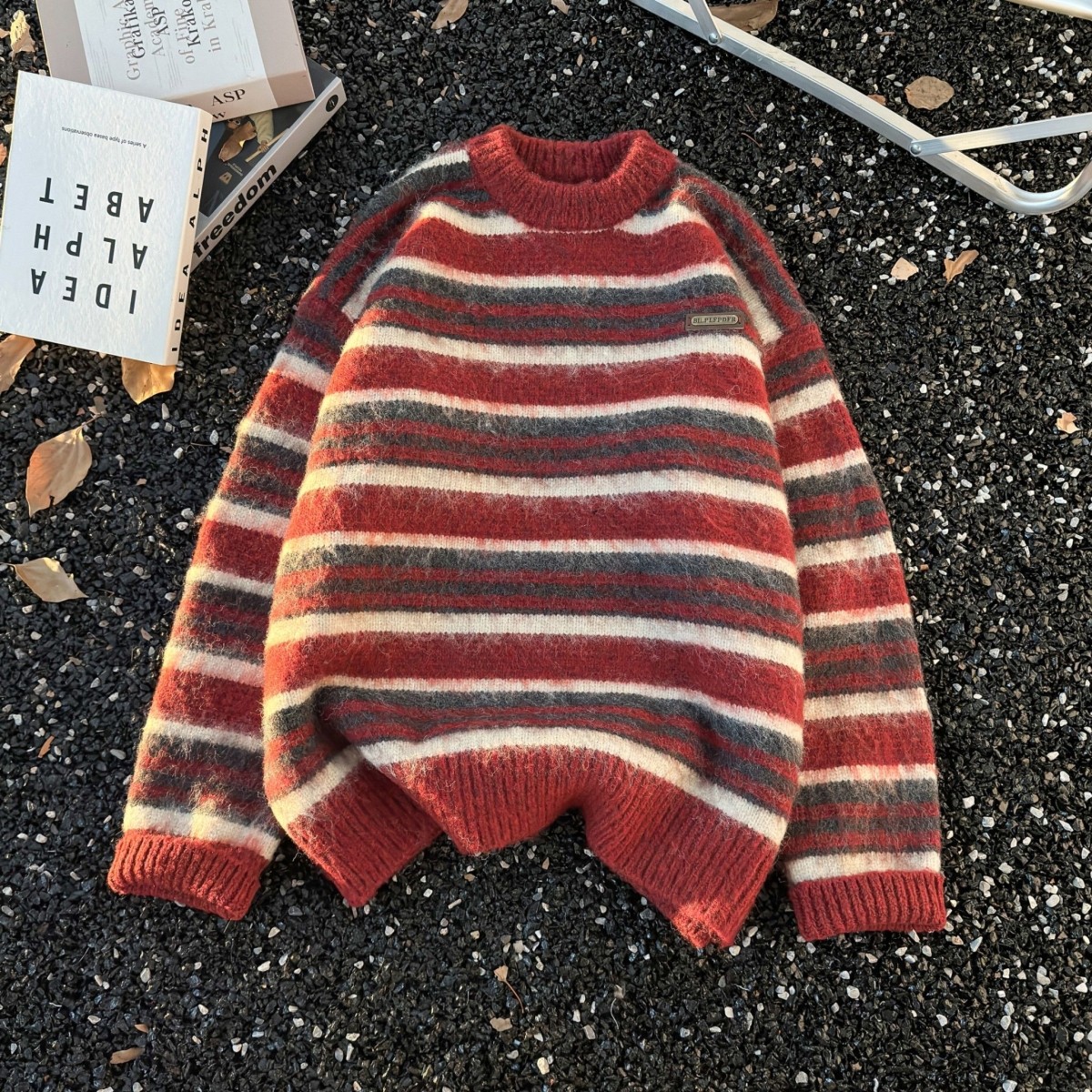 秋季美式复古宽松学院风条纹圆领美式慵懒风百搭针织衫毛衣男女潮,男装,针织衫/毛衣,淘宝优惠券,粉丝福利购,淘宝优惠卷