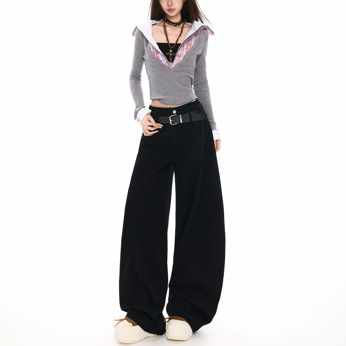 欧美中性弯刀牛仔裤男女春秋新款宽松显瘦韩版潮酷百搭阔腿裤长裤,女装/女士精品,牛仔裤,淘宝优惠券,粉丝福利购,淘宝优惠卷