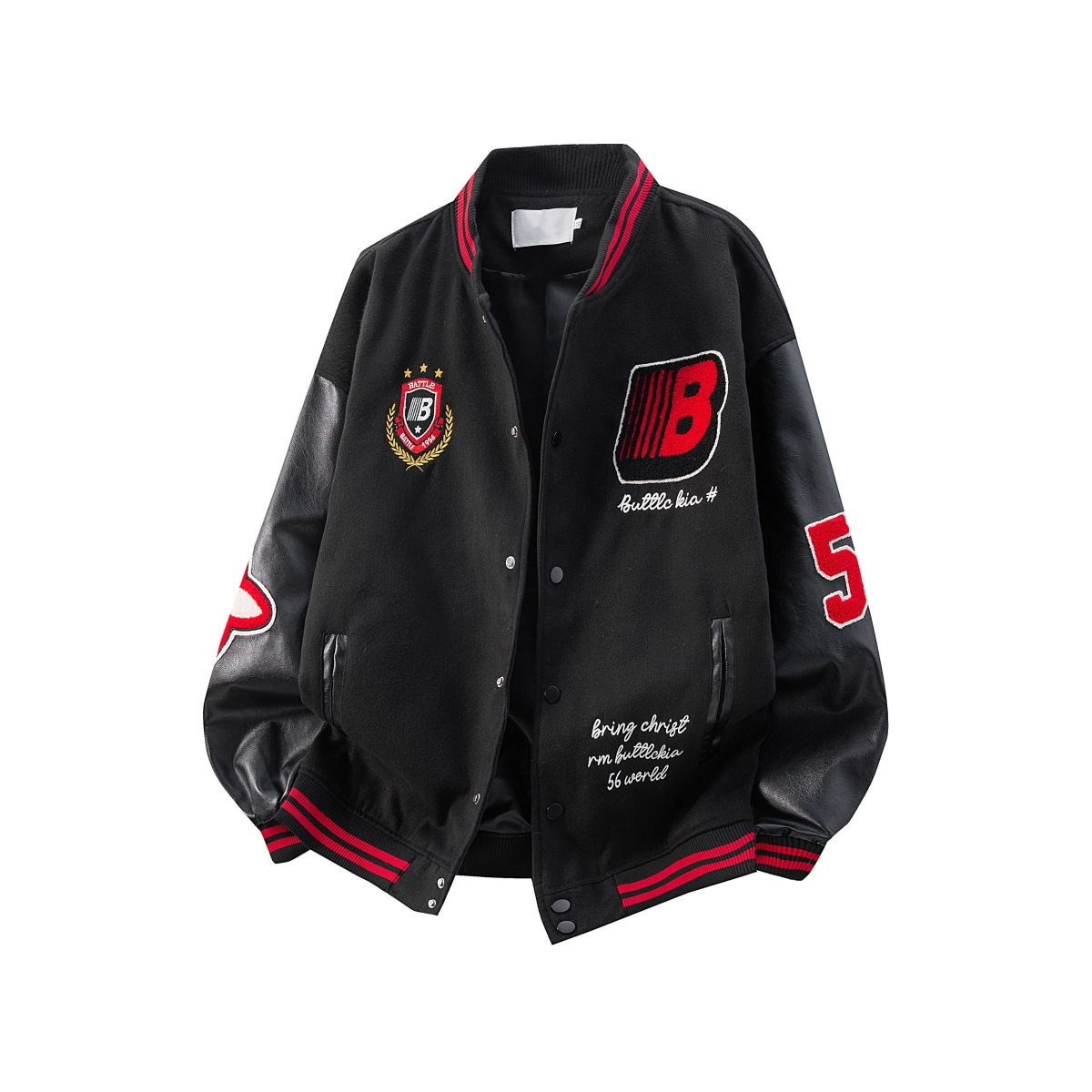 美式复古盾徽撞色夹克男女风重磅设计感外套秋冬保暖潮流