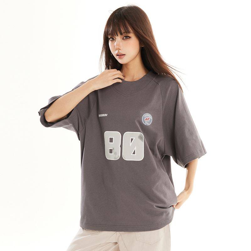 美式复古字母印花短袖t恤女春夏新宽松情侣运动落肩上衣ins男,女装/女士精品,T恤,淘宝优惠券,粉丝福利购,淘宝优惠卷