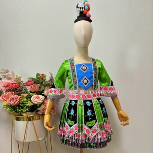 彝家妞妞舞蹈服苗族独舞酒妹演出服装壮族舞台演出服少儿独舞服饰